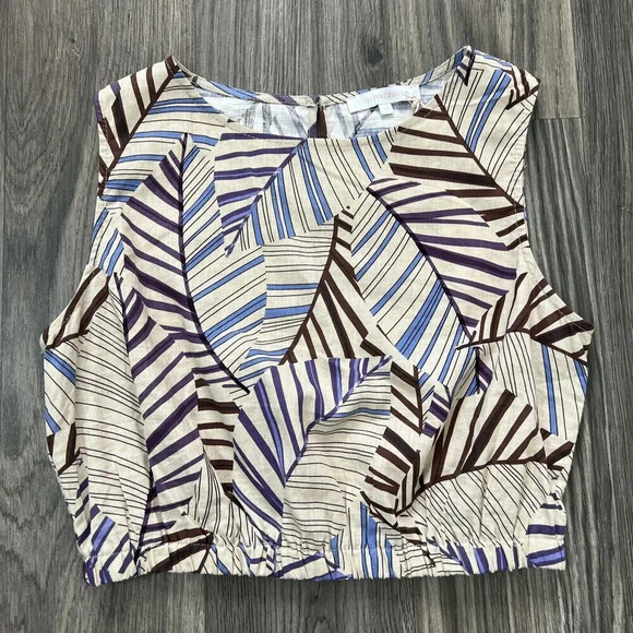 Olivaceous Boho Linen Sleeveless Blouse Size Medium NWT Tropical Palm Print - Picture 1 of 6